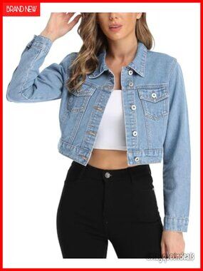 Cropped Denim Jacket Button Up Chest Pockets No Stretch Cowboy Cut